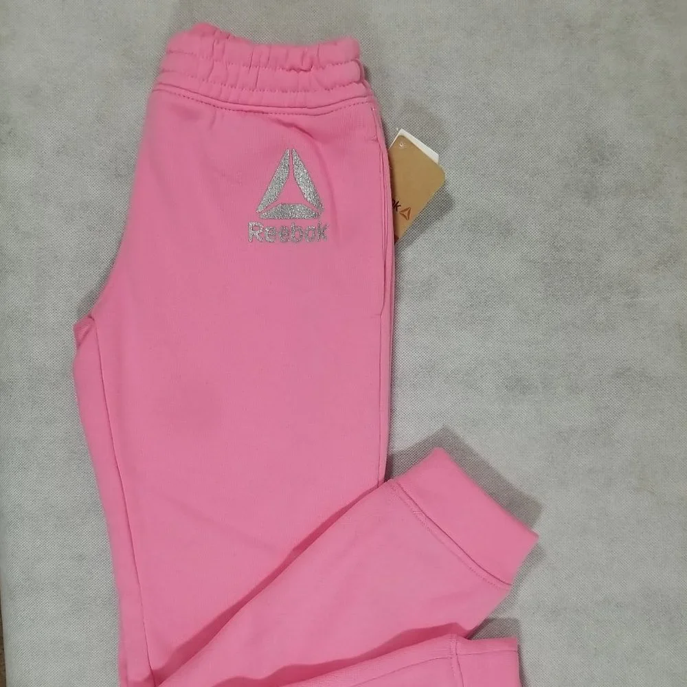 Reebok Jogger Pant Girls Size Small‎ 7 Pink Sweatpants Logo NWT